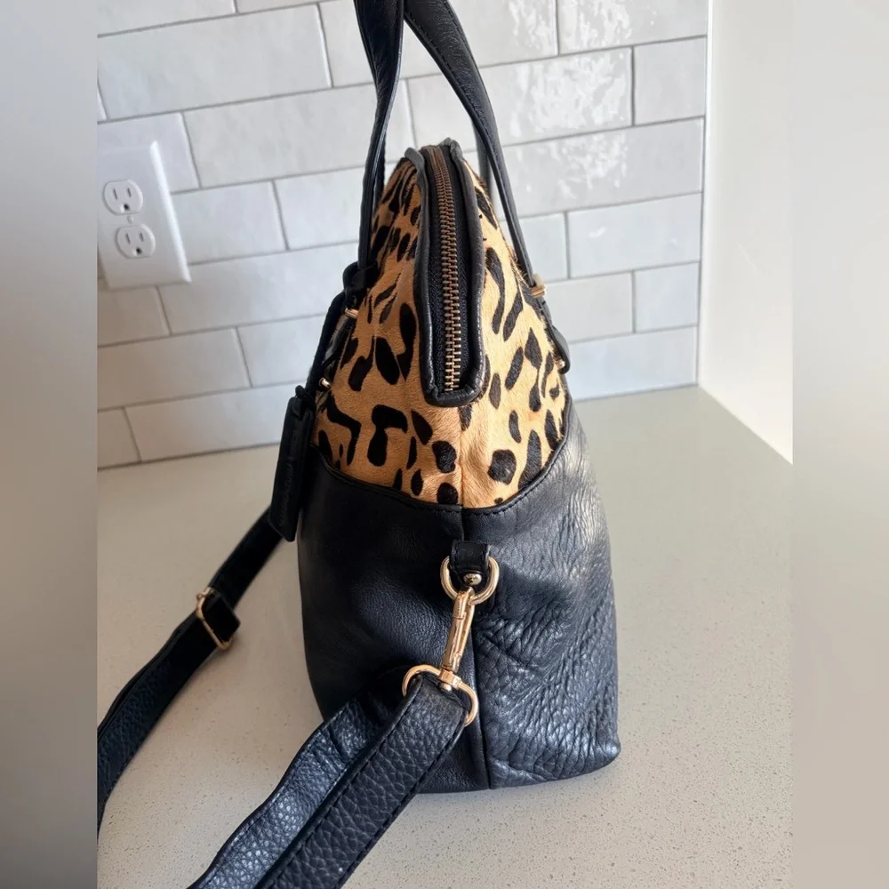Aqua Madonna Large Cowhide w/ Fur Animal Print Shoulder Tote Bag - Picture 4 of 10